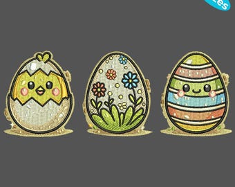 Happy Easter Day Embroidery Design, Cute Easter Egg Embroidery Design, Easter Cartoon Eggs Embroidery Design Set, 4 Sizes, Instant Download