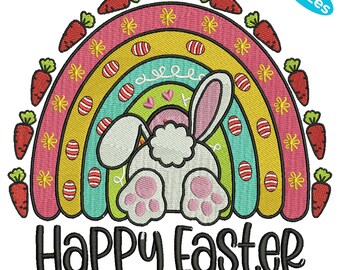Happy Easter Bunny Embroidery Design, Easter bunny rainbow, Rainbow Easter Rabbit, 4 Sizes