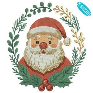 Süße Weihnachtsmann Weihnachten Stickerei, festliche Kranz Stickerei, Ornament Stickerei, 4 Größen, Instant Download