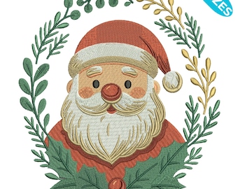 Süße Weihnachtsmann Weihnachten Stickerei, festliche Kranz Stickerei, Ornament Stickerei, 4 Größen, Instant Download