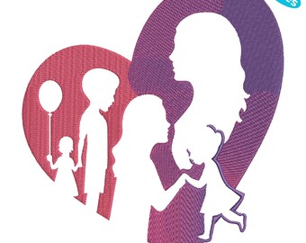 Mother and Child Embroidery Design, Mom Embroidery Design, Family Heart Embroidery Pattern, 4 Sizes, Instant Download
