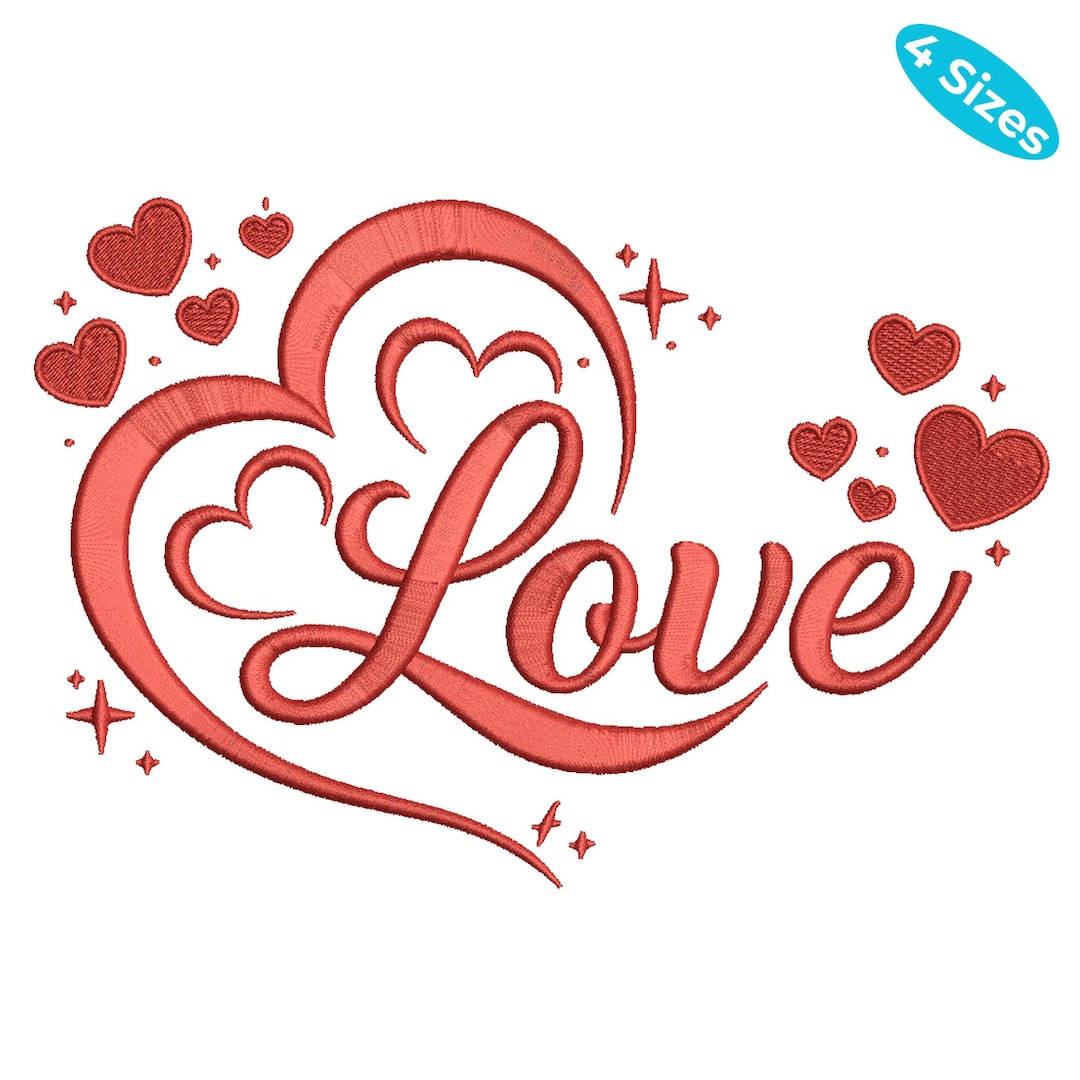 Love Heart Embroidery Design, Romantic Script Love Embroidery ...