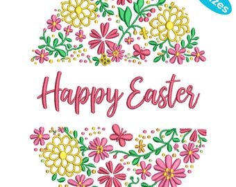 Floral Easter Bunny Embroidery, Spring Floral Embroidery Design, Easter Shirt Design, 4 Sizes, Instant Download
