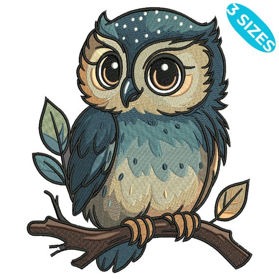 Owl Embroidery design File, Colorful Bird Machine Embroidery, 3 Sizes, Instant Download