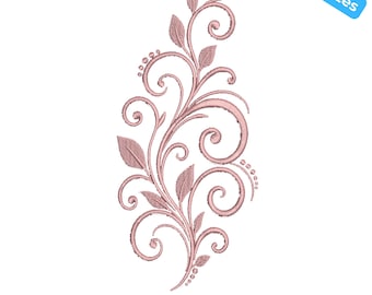Stickmuster mit floralem Rankenmuster, Vintage-Stickdatei mit Rankenmotiv, dekorative Eckbordüre, 4 Größen, Sofort-Download