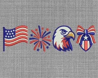 Diseño de bordado del 4 de julio, diseño de bordado de lazo coquette americano, bordado a máquina del Día de la Independencia de EE. UU., 3 tamaños, descarga instantánea
