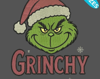 Stickdatei Weihnachten | Lustiger Grinch Nikolausmütze Maschinenstickerei | 3 Größen | Sofort Download