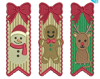 Set de diseños de bordado para marcapáginas navideños, regalo de marcapáginas navideño, bonitos patrones de bordado a máquina para fiestas, 4 tamaños, descarga instantánea