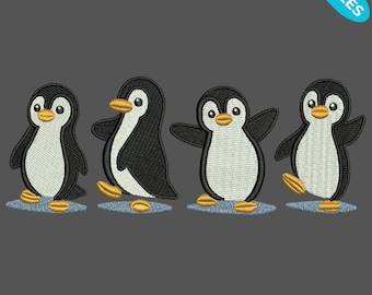 Süßer Pinguin Stickmuster, Winter Tiere Muster, Winter Pinguin Maschinenstickerei, 4 Größen, Instant Download