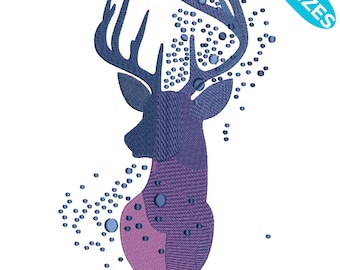 Stag Deer Head Embroidery Design | Modern Animal Machine Embroidery Pattern | 3 Sizes | Instant Download