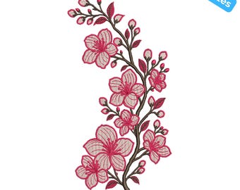 Diseño de bordado de lirio rosa, elegante patrón floral botánico, archivo de bordado a máquina de enredadera floral, 4 tamaños, descarga instantánea.