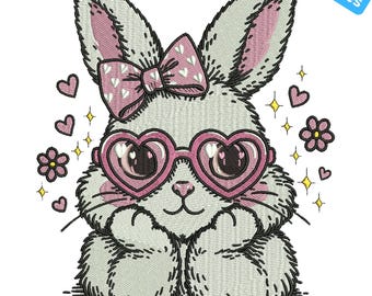 Cute Bunny Embroidery Design, Rabbit Machine Embroidery, Floral Rabbit Spring Design, 4 Sizes, Instant Download