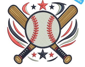 Diseño de bordado de bate y pelota de béisbol, bordado de equipo de béisbol, archivo de bordado deportivo para máquina, 4 tamaños, descarga instantánea.