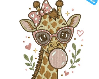 Archivo de bordado de cara de jirafa divertida, lindo diseño de bordado a máquina de jirafa, bordado de animales de safari para bebés, 4 tamaños, descarga instantánea