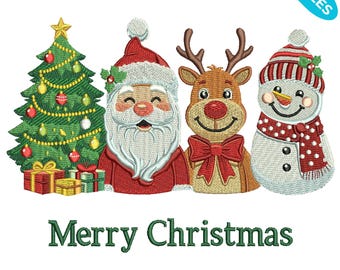 Frohe Weihnachten Stickdatei, Weihnachtsmann Rentier Schneemann Baum, Weihnachten Maschinenstickdatei, 4 Größen, Instant Download
