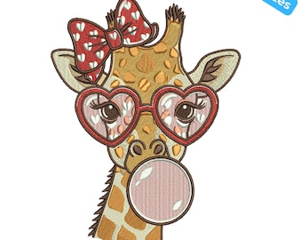 Diseño de bordado a máquina de jirafa adorable, archivo de bordado de cara de jirafa divertida, patrón de bordado de animales de safari para bebés, 4 tamaños, descarga instantánea.