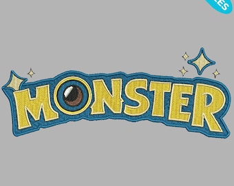 Diseño de bordado de monstruo, bordado de logotipo infantil, arte de palabras MONSTRUO, 4 tamaños, descarga instantánea