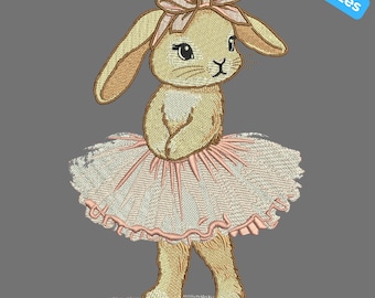 Niedliches Häschen Ballett Stickmuster, Häschen Stickmuster, süßes Häschen Ostern mit Schleife, 4 Größen, Instant Download