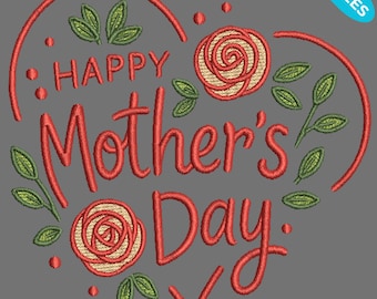 Glücklicher Muttertag Stickmuster, Floral Muttertag Stickmuster, Mama Stickerei, 4 Größen, Instant Download