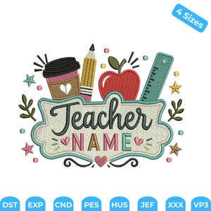 Teacher Embroidery Design, Back To School Embroidery, Teacher Appreciation Gift, 4 Sizes, Instant Download