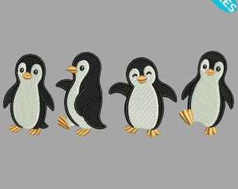 Cute Penguin Embroidery Design Set, Winter Penguin Machine Embroidery, Winter Animals Pattern, 4 Sizes, Instant Download