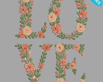 Blumen Liebe Stickmotive, Blumen Monogramm Buchstaben, Liebe Valentine Stickmuster, 4 Größen, Instant Download