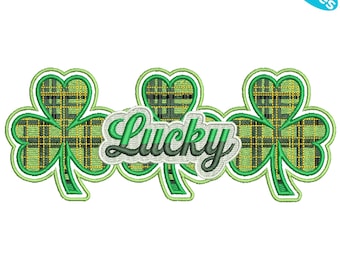 Lucky Embroidery Design, Embroidered St. Patrick's Day Embroidery Design, Coquette Bow Machine Embroidery Design, 4 Sizes, Instant Download