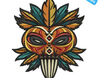 Tribal Mask Embroidery Design, Colorful Totem Embroidery Pattern, Native Inspired Mask Machine Embroidery File, 4 Sizes, Instant Download