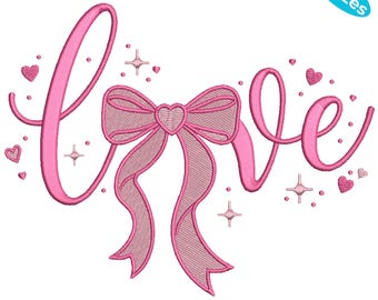 Girly Valentines Valentine Coquette, Trendy Valentines Day, Valentines Bow, Love Letters Embroidery, 4 Sizes, Instant Download