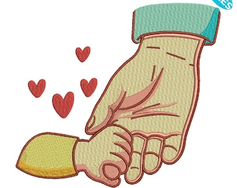 Vater und Kind halten Händchen Stickmuster, Vatertag, Neugeborene, Familie Liebe Muster, 4 Größen, Instant Download