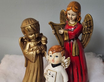 Adorable Trio of Vintage Christmas Paper Mache or Composite Angels Made in Japan 1950s - 1960s Mid-Century Christmas Decor