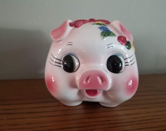 Break or shake Piggy bank Vintage Ceramic Pink Piggy Bank pink pig FREE SHIPPING