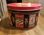 Vintage Quaker Oats Tin Collectible Advertising Tin 1983 Limited Edition Oatmeal Cookie Recipe Graphic Farmhouse Decor