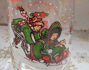 Vintage 1982 Holly Hobbie Christmas Coca Cola Tumblers - Set of 6