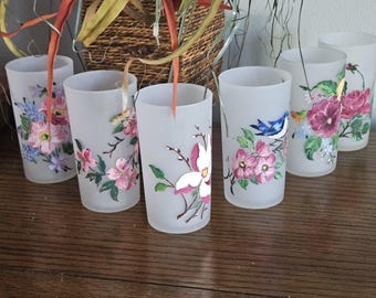 Set of 6 Hand Painted Juice or Bar Glasses:  Federal Glass