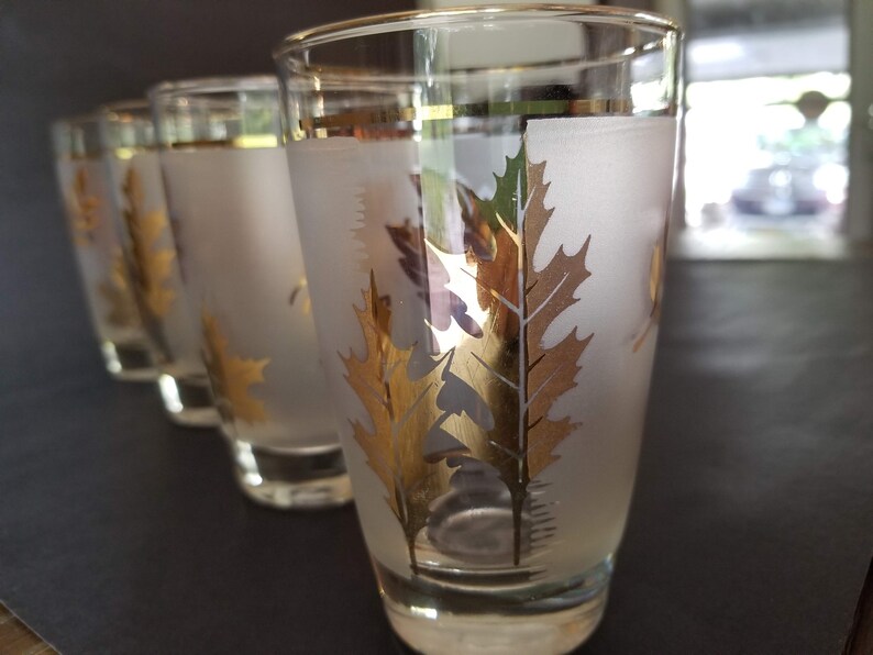 Set of 4 Frosted Bar Glasses Golden Foliage by Libbey Glass Etsy