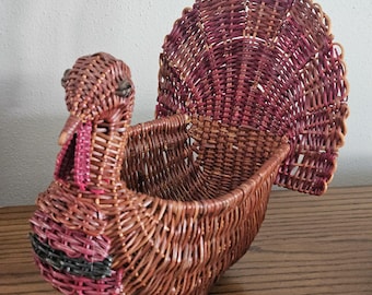 Vintage Hand Woven Wicker Turkey Basket