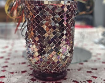 Vintage Boho Mosaic Glass 9" Urn Shaped Vase