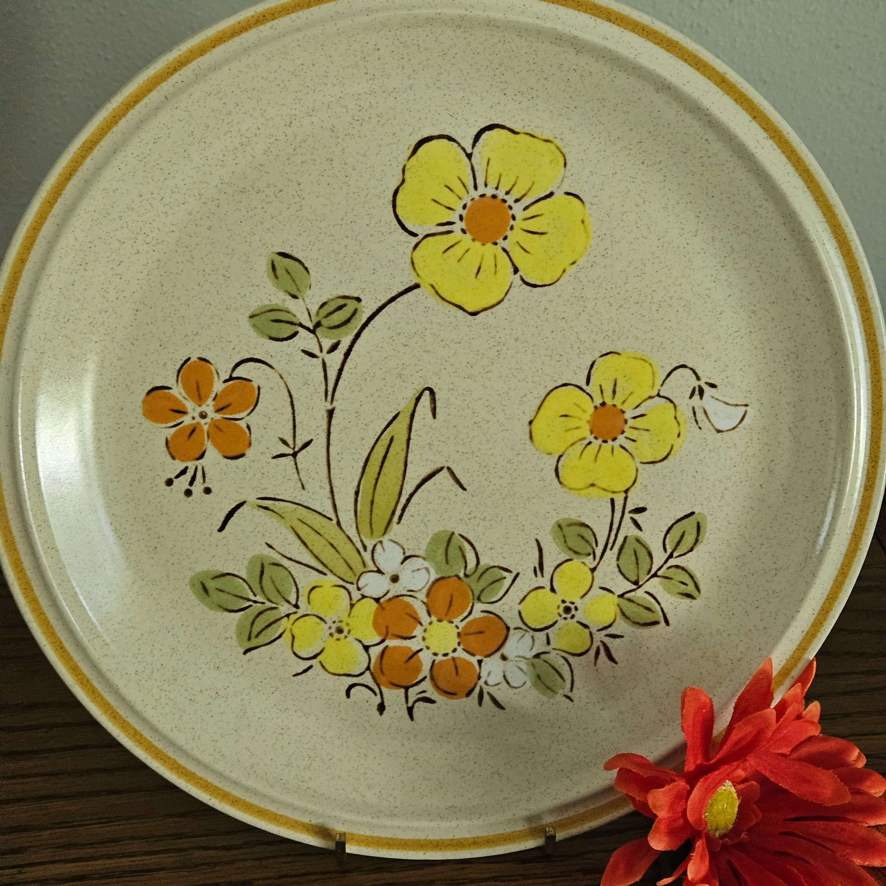 Garden Festival 1970s Stoneware Dishes Dinner Plates Hearthside