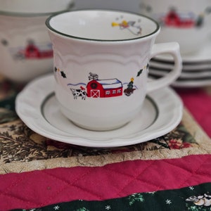 Pfaltzgraff Snow Village Cup and Saucer: 1990s Christmas Country Dinnerware