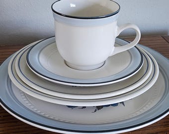 Vintage Mismatched Dinnerware Set: Blue Floral Plates by Haviland & TST