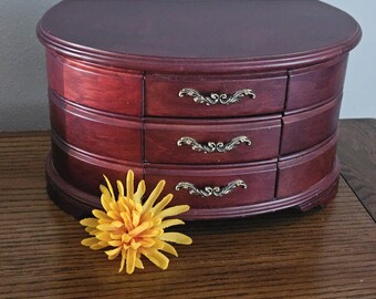 Vintage Mahoganey Dark Wood Mele Jewelry Box with Mirror