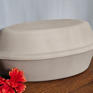 Vintage Large Clay Stoneware Roaster or Baker by Home & Garden Party / 13 x 9 Bakeware with Recipes and Instructions / Microwave Safe