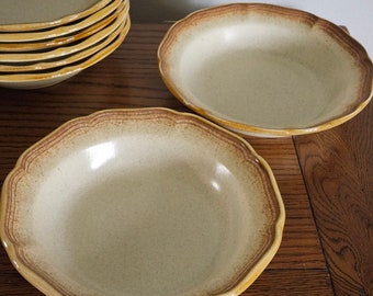 Set of 2 Vintage Stoneware Cereal Soup Bowls / Whole Wheat by Mikasa / Cream Center with Brown Edge / Discontinued 1976 -1993