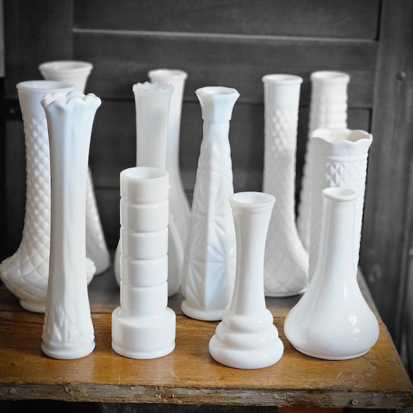 Choice Milk Glass Bud Vases / 6-9 Inches Tall / Mismatched / Mix or Match / OE Brody, CLG, Hoosier, Stars & Bars, Westmoreland