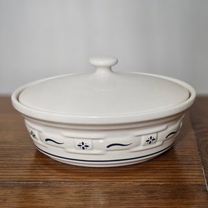Longaberger Pottery Woven Traditions Classic Blue 1 Qt Covered Casserole / Like New