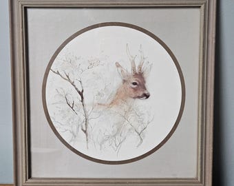 Vintage 1979 Deer Print: Edward Art Products Framed Wall Art (13.5" Square)