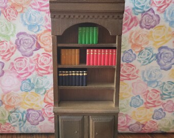 Vintage 1:12 Scale Dollhouse Bookcase, Miniature Library Furniture