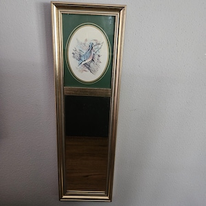 Vintage Ethan Allen Accent Mirror Bluebird Art with Mirror / 1970&#39;s - 1980&#39;s