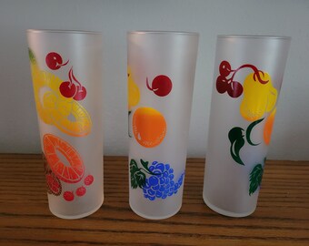 Vintage Federal Glass Frosted Fruit Tumblers beverage Zombie set of 8 glassware 